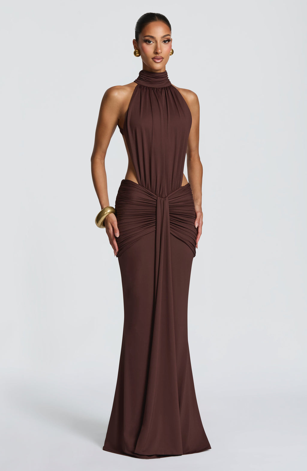 Ayla High Neck Maxi Dress - Plum Brown