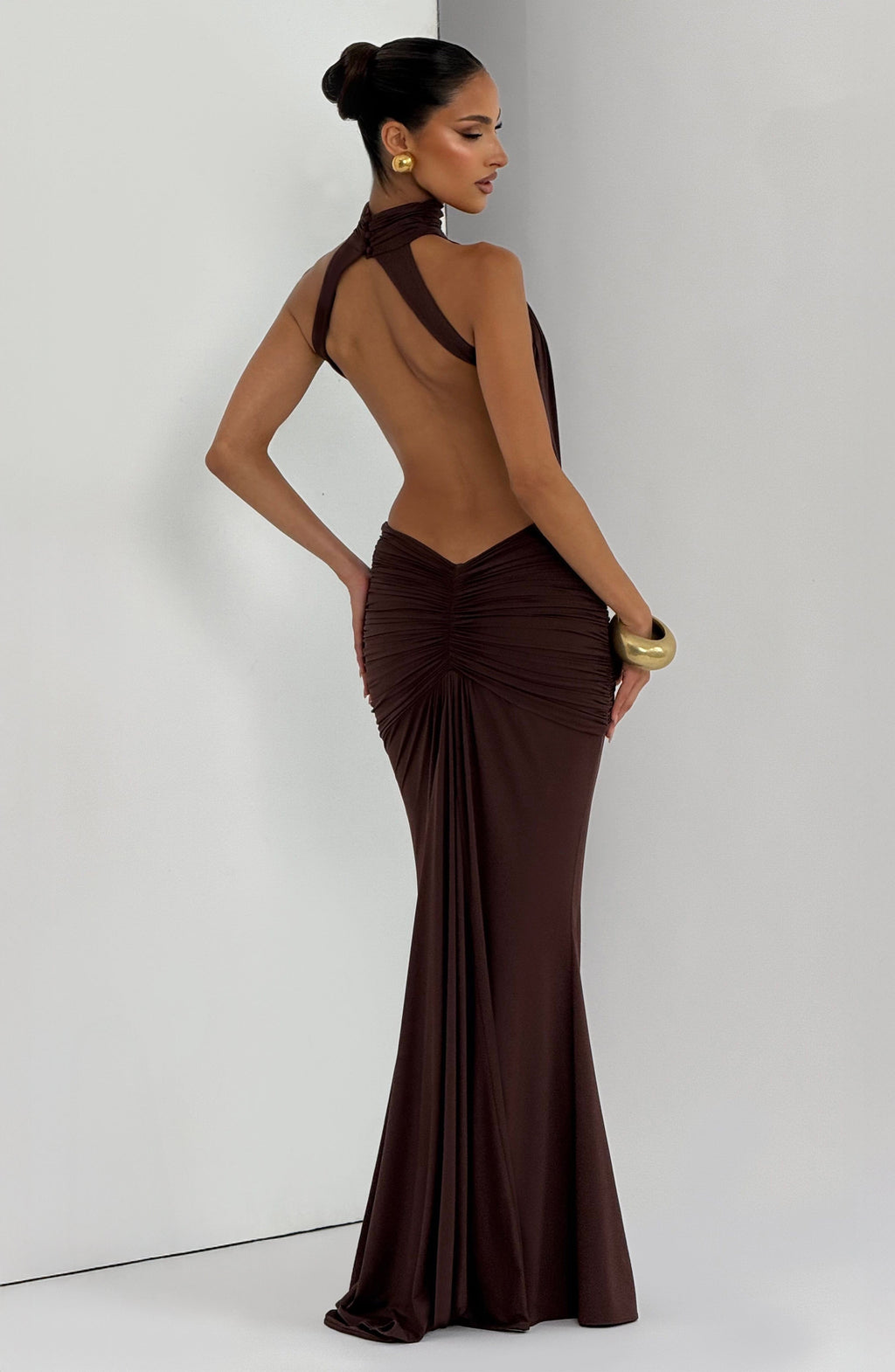 Ayla High Neck Maxi Dress - Plum Brown