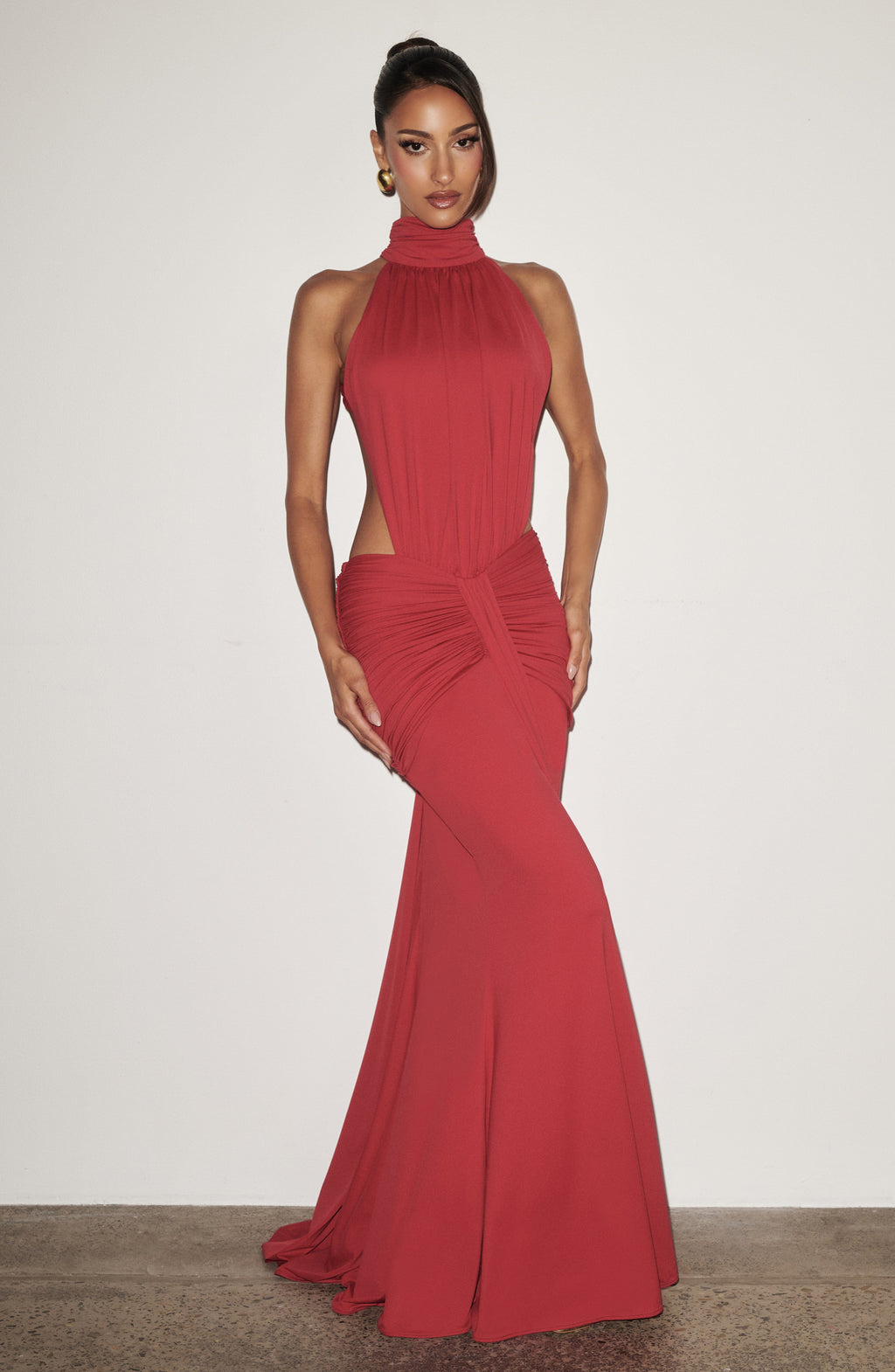 Ayla High Neck Maxi Dress - Red