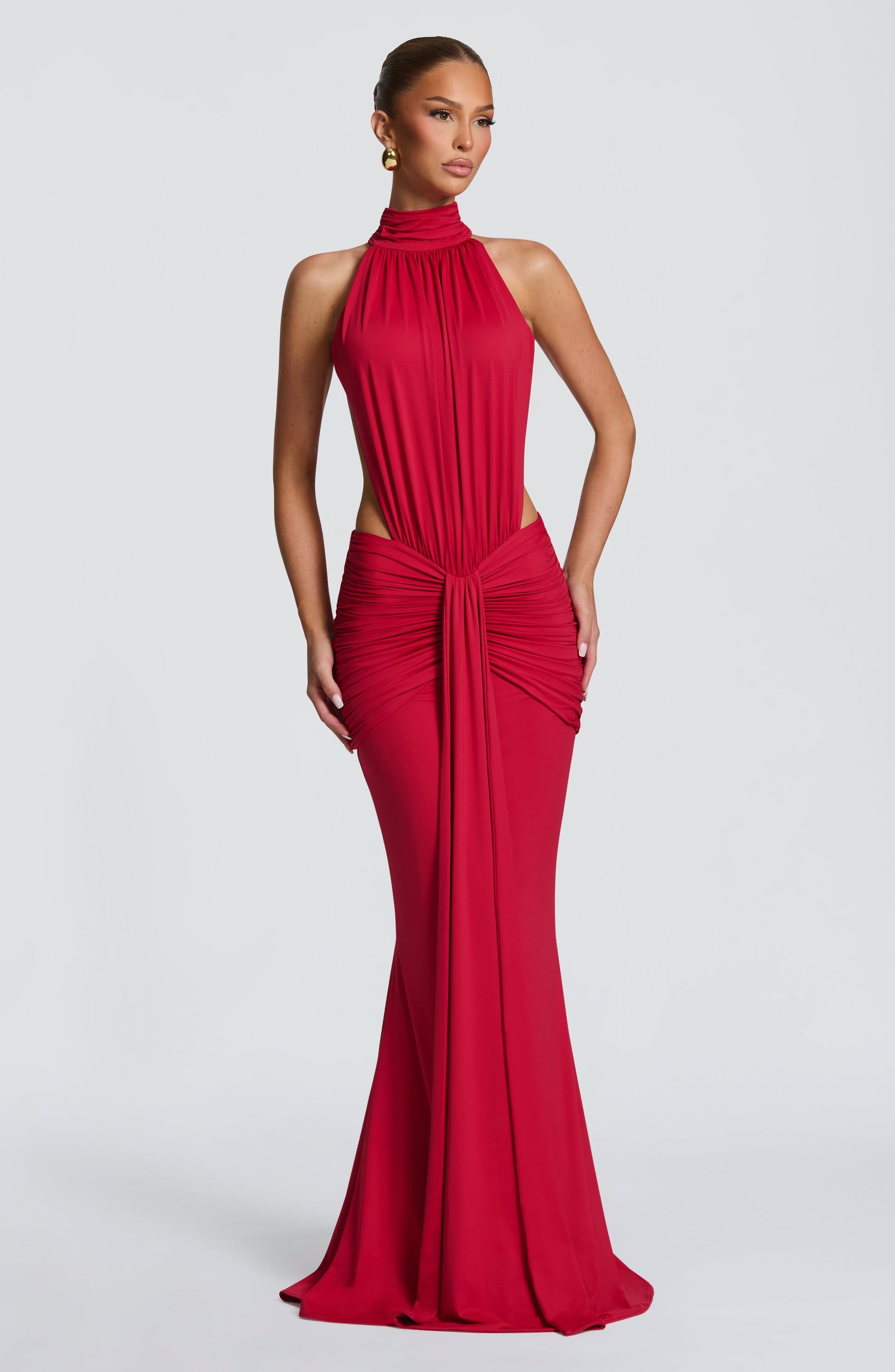 Ayla High Neck Maxi Dress - Red