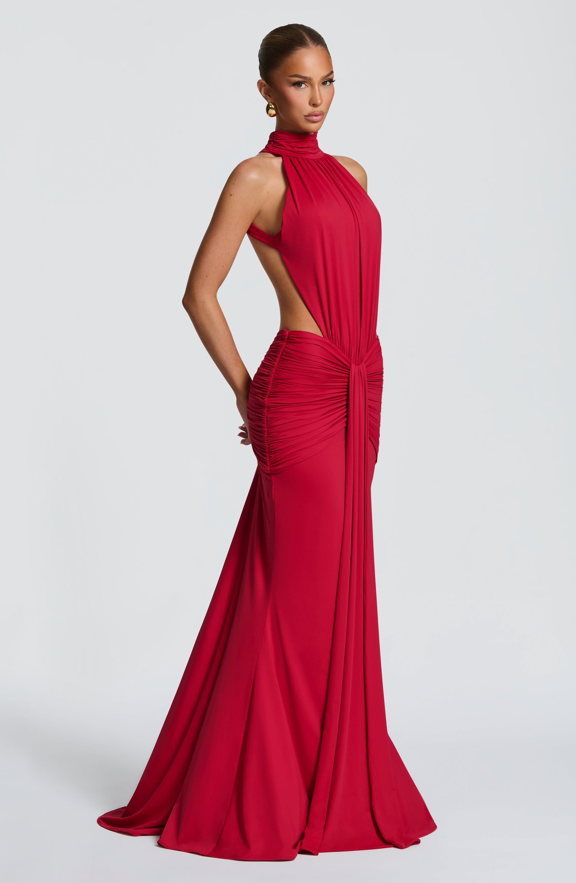 Ayla High Neck Maxi Dress - Red
