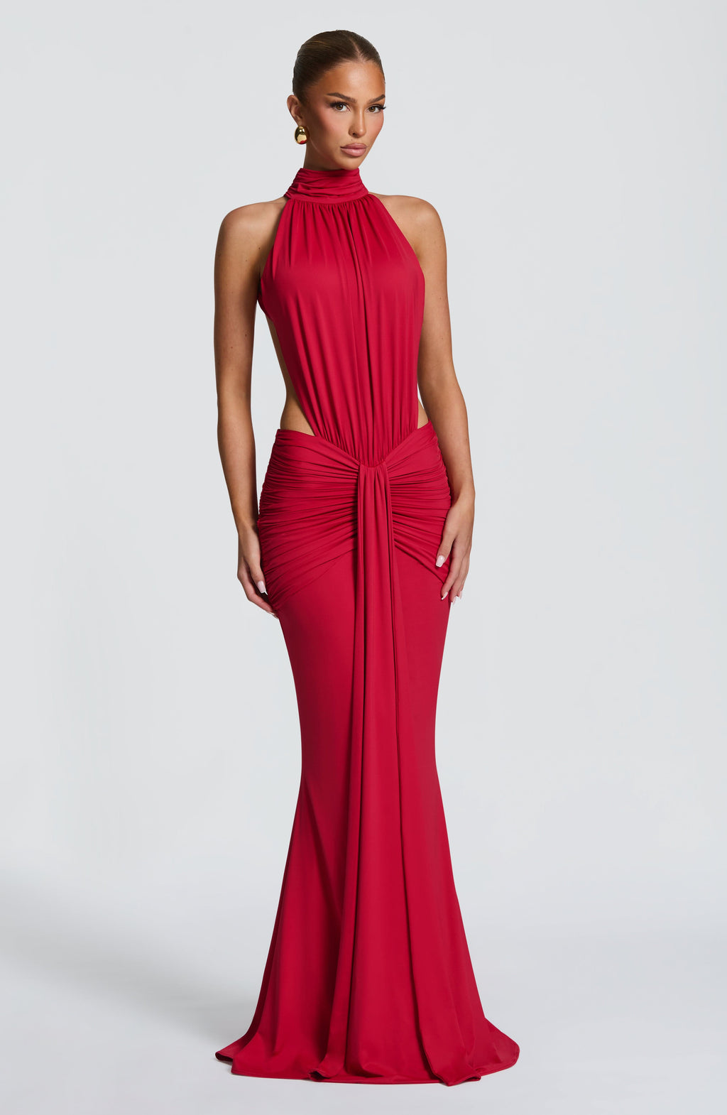 Ayla High Neck Maxi Dress - Red