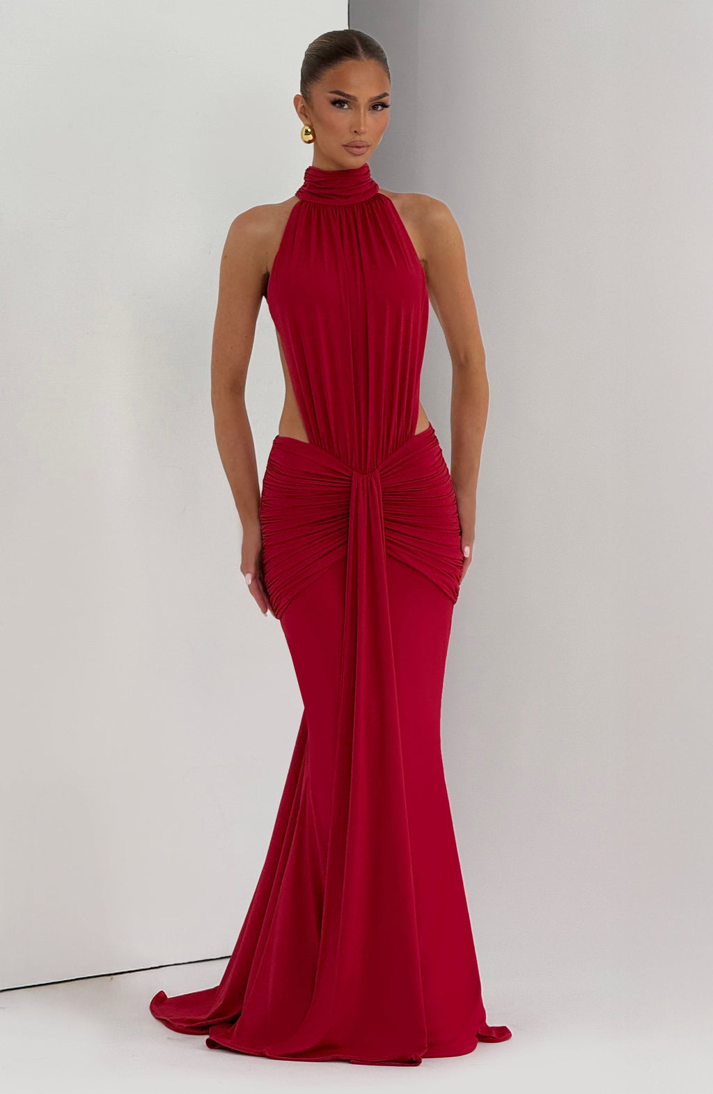 Ayla High Neck Maxi Dress - Red