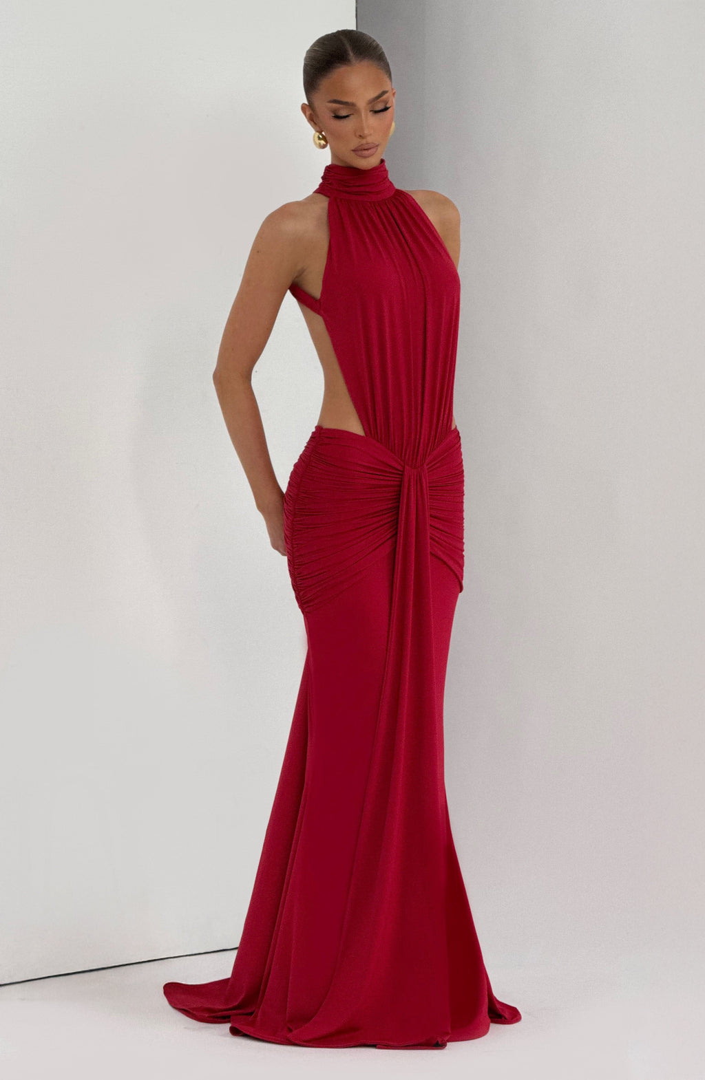 Ayla High Neck Maxi Dress - Red