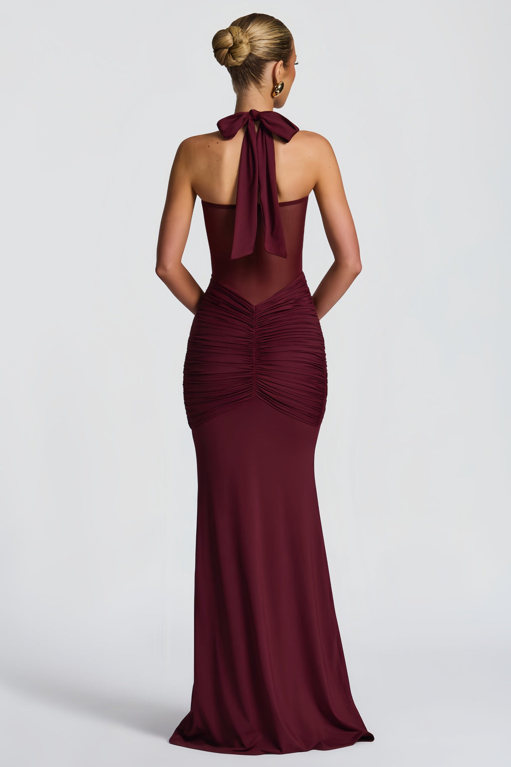 Amandine Burgundy Halterneck Gathered Maxi Dress