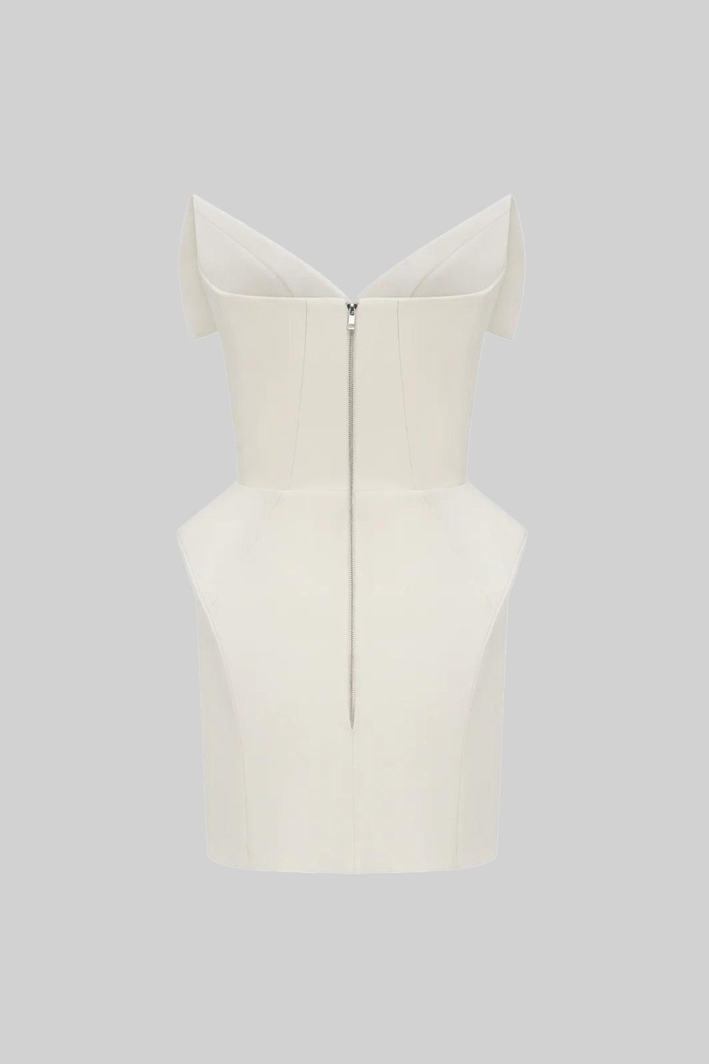 Structured Corset Mini Dress With Folded Collar-style Neckline – White