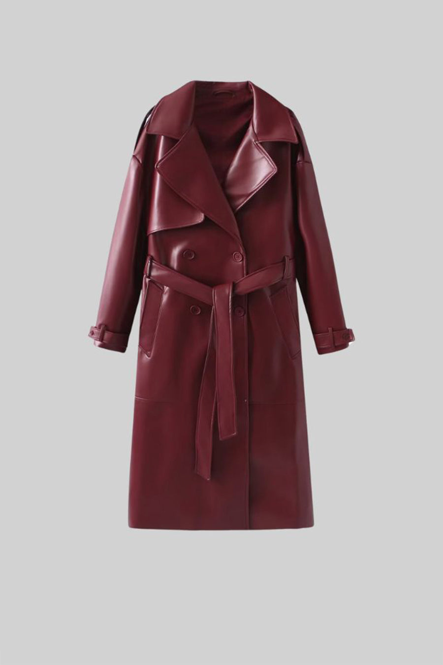 Soleil - Vegan Leather Trench Coat - Burgundy