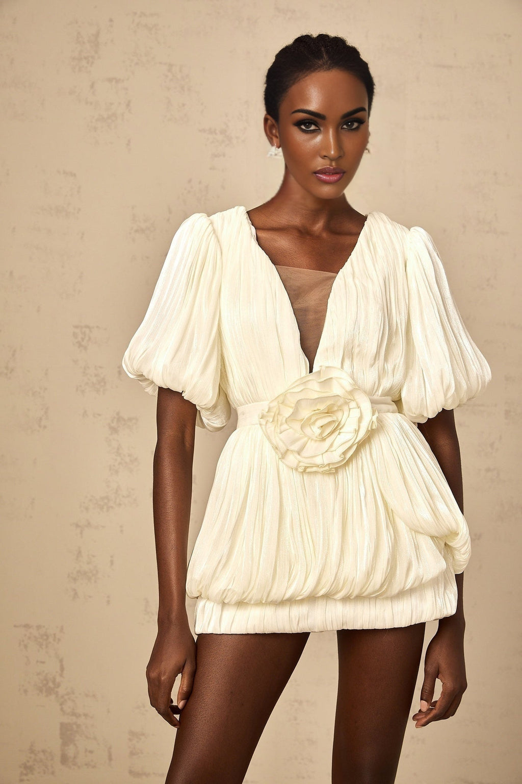 Amaya - Floral-Appliqué Mini Dress