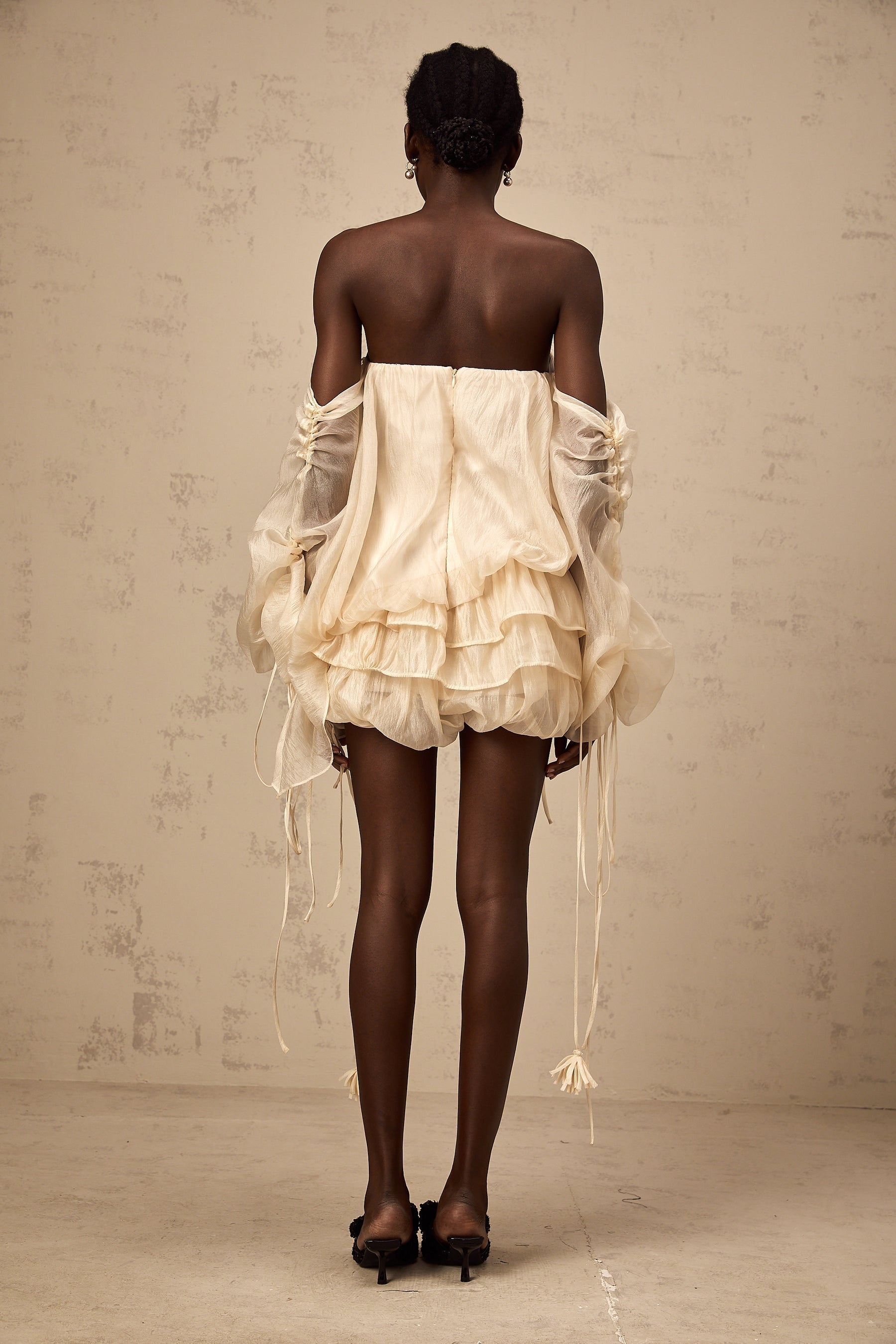 Amaya - Off-Shoulder Champagne Mini Dress