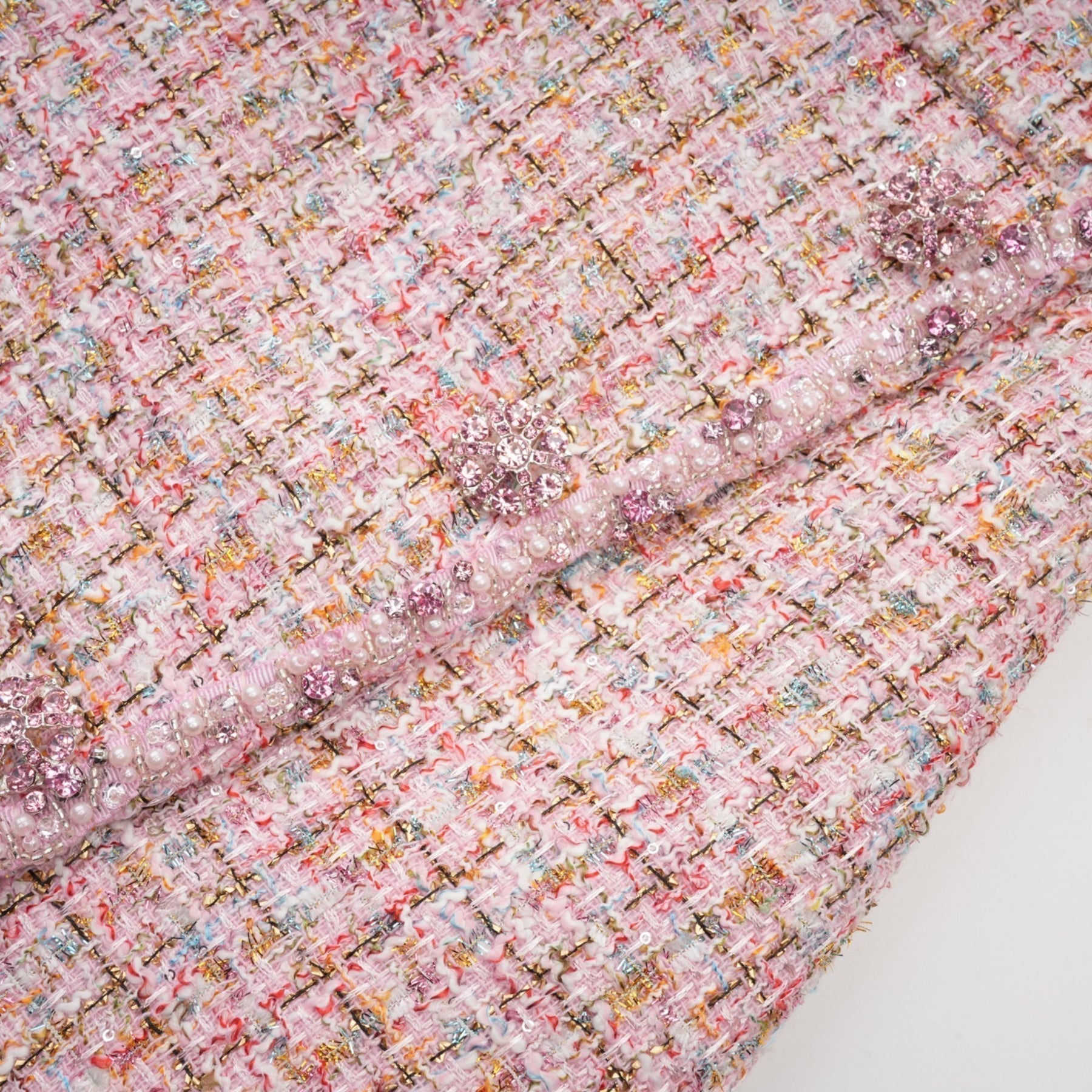 Ember - Pink Tweed Crystal Embellished Mini Dress