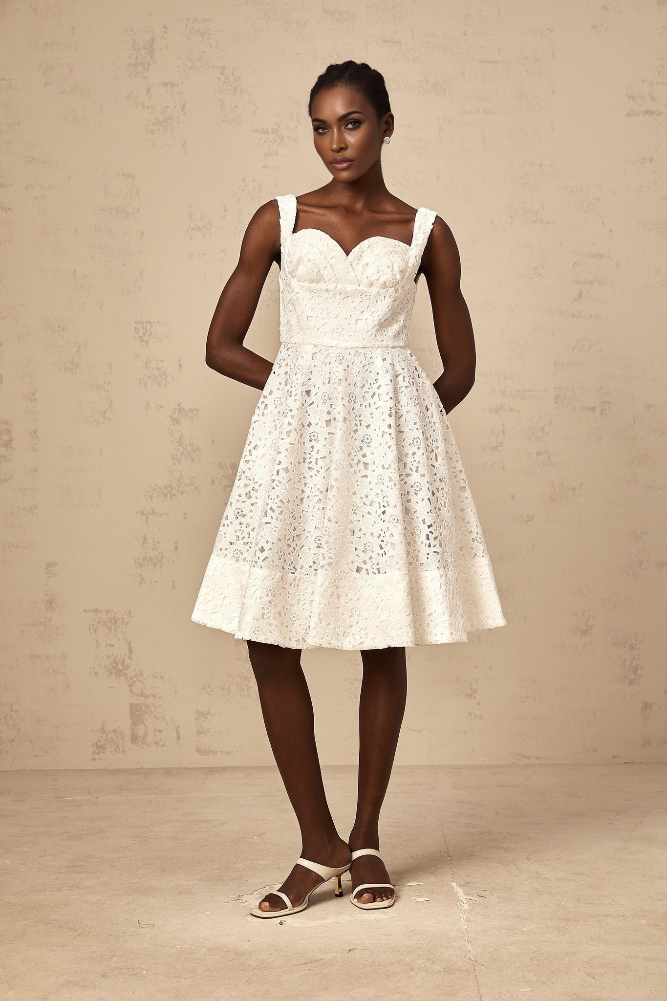 Sylvie - White Lace Sweetheart Midi Dress