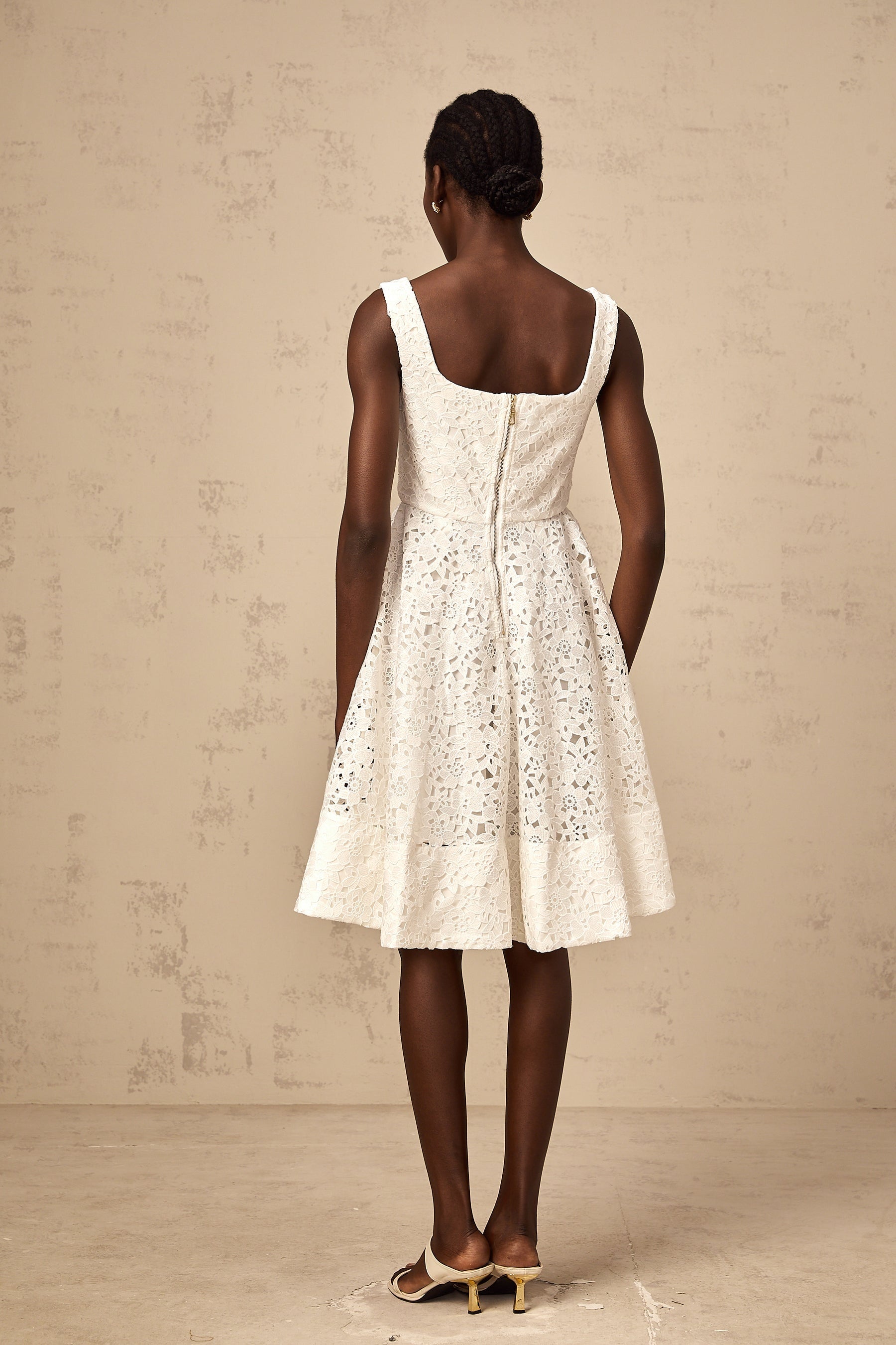 Sylvie - White Lace Sweetheart Midi Dress