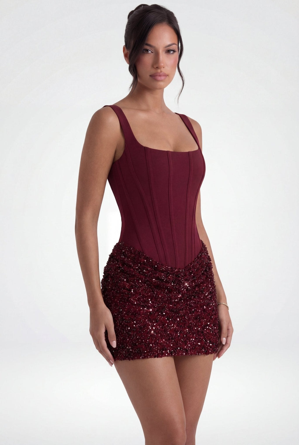 Yasmine Mini Dress in Burgundy