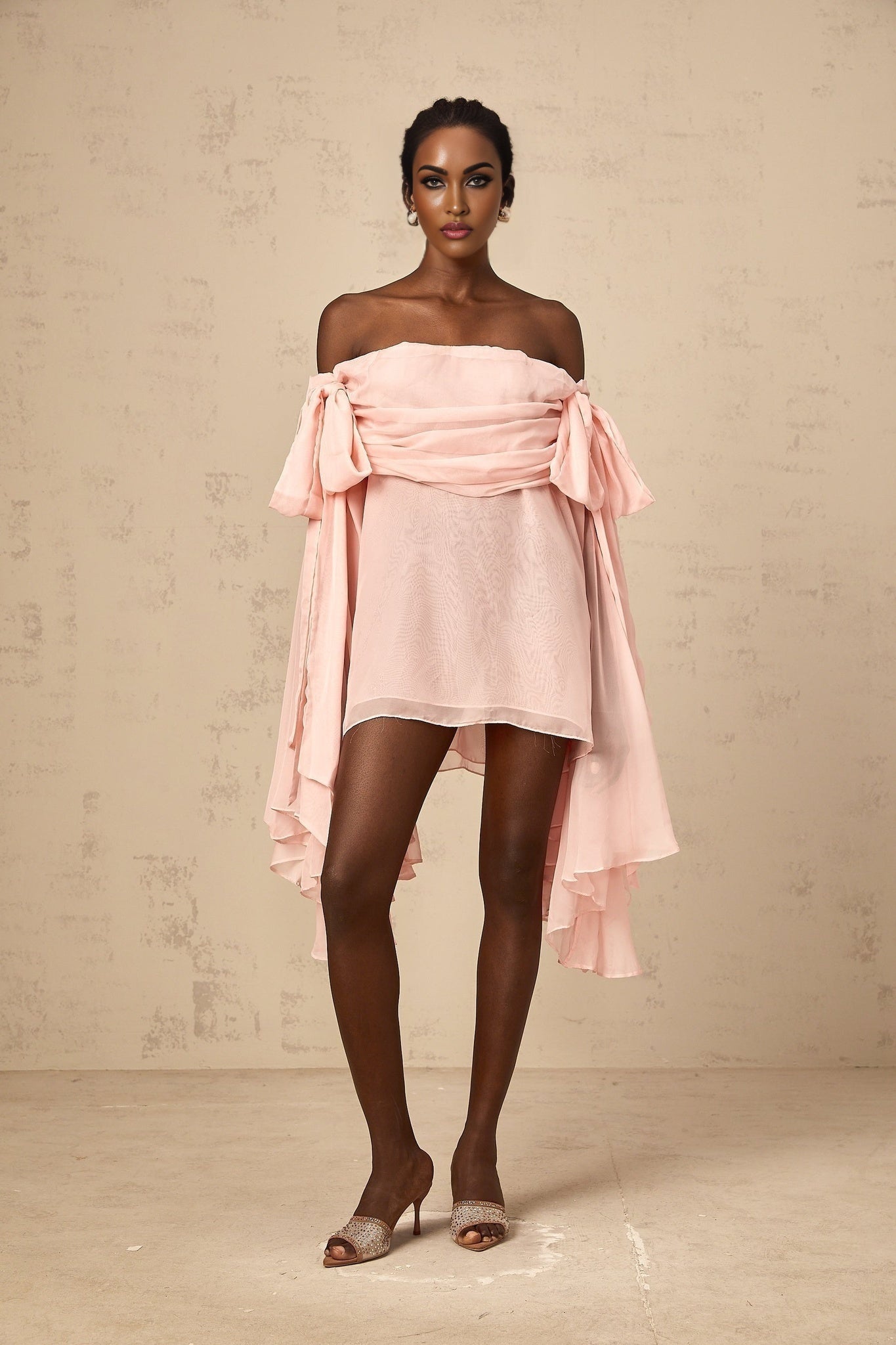 Arianna - Pink Bow Off-Shoulder Mini Dress