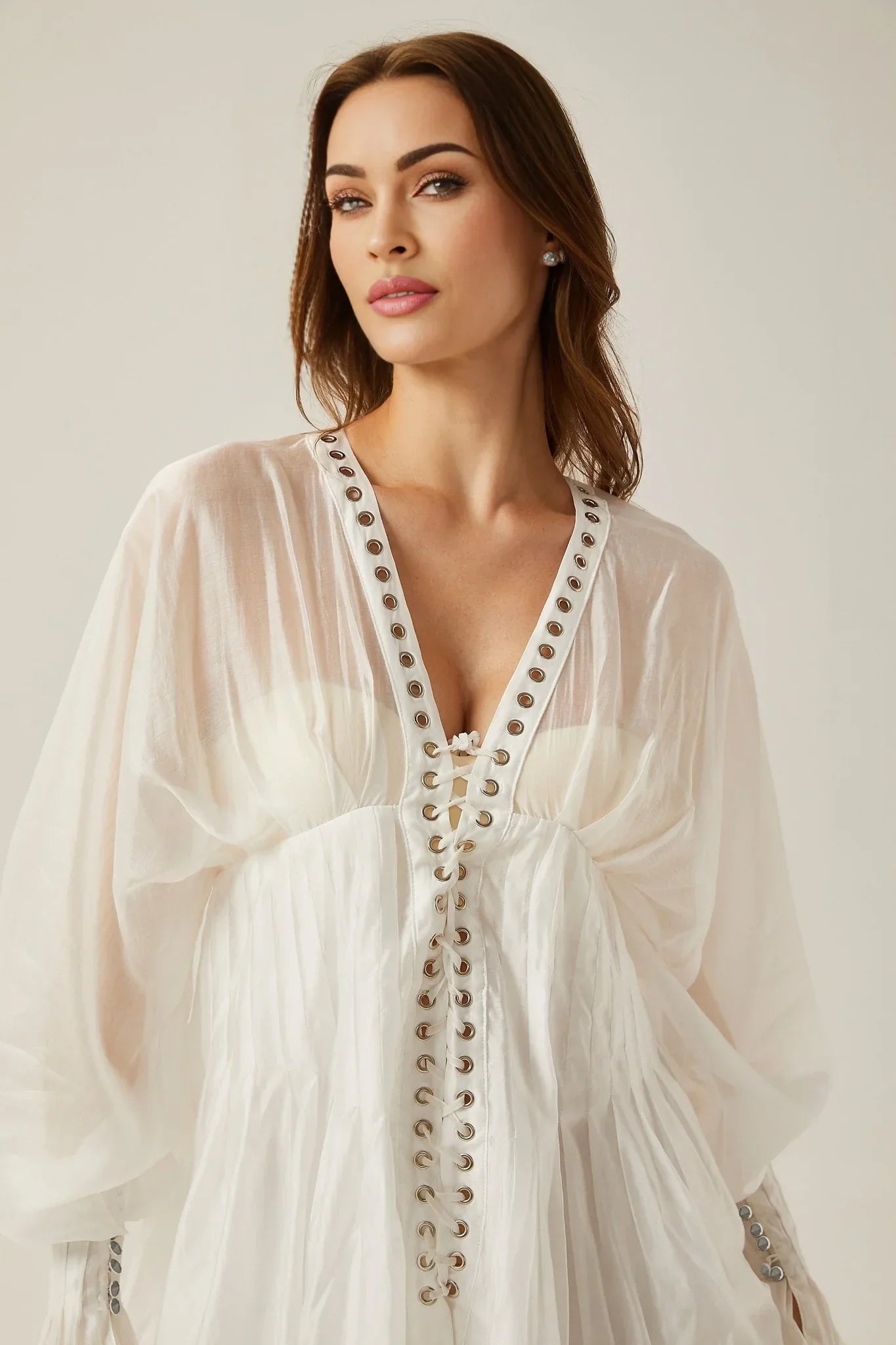 Agata - Sheer White Puff Sleeve Mini Dress