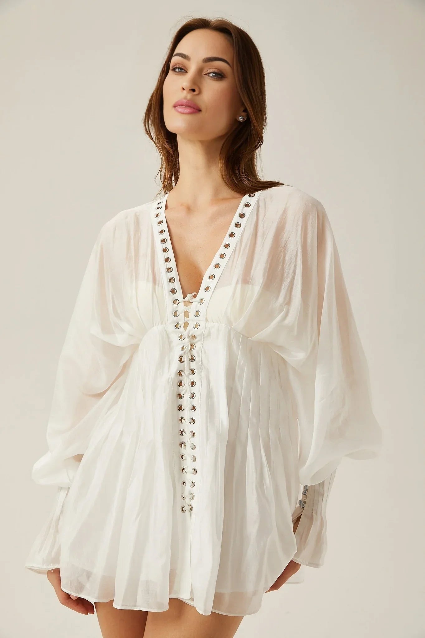 Agata - Sheer White Puff Sleeve Mini Dress